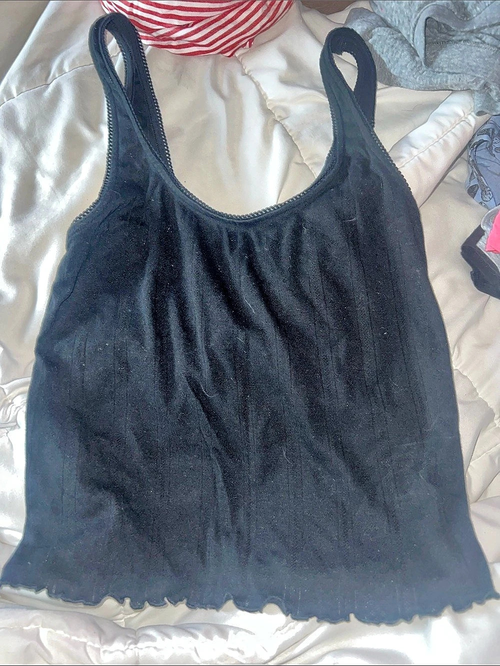 American Eagle Soft & Sexy Ribbed Lace Trim Tank Top Black Medium